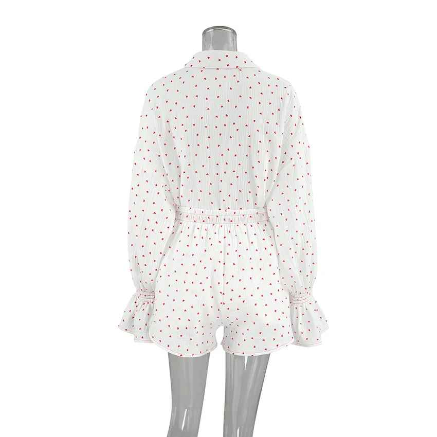 Red Heart Print Satin-Style Pajama Set