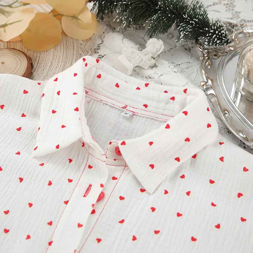 Red Heart Print Satin-Style Pajama Set