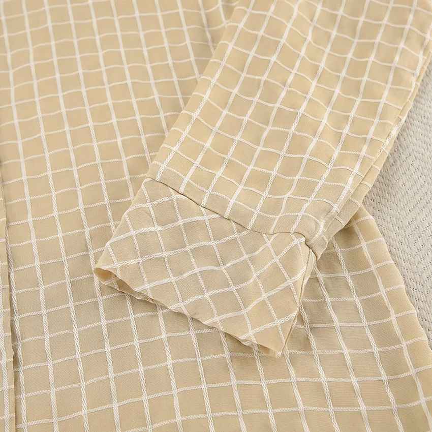 Women’s Cotton Plaid Pajama Set – Long Sleeve Button-Up Top & Relaxed Pants