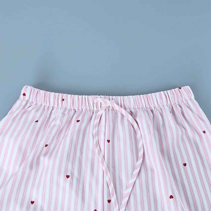 Women’s Striped Cotton Pajama Set – Long Sleeve Button-Down Top & Wide-Leg Pants