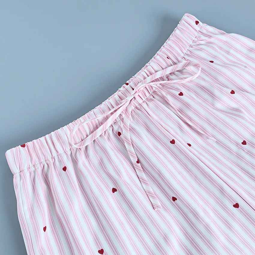 Women’s Striped Cotton Pajama Set – Long Sleeve Button-Down Top & Wide-Leg Pants