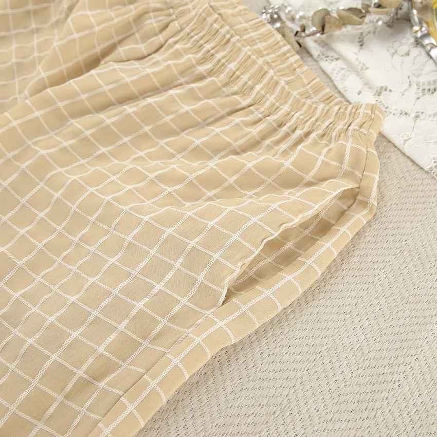 Women’s Cotton Plaid Pajama Set – Long Sleeve Button-Up Top & Relaxed Pants
