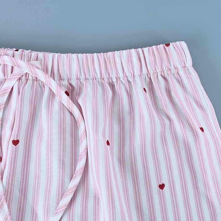 Women’s Striped Cotton Pajama Set – Long Sleeve Button-Down Top & Wide-Leg Pants