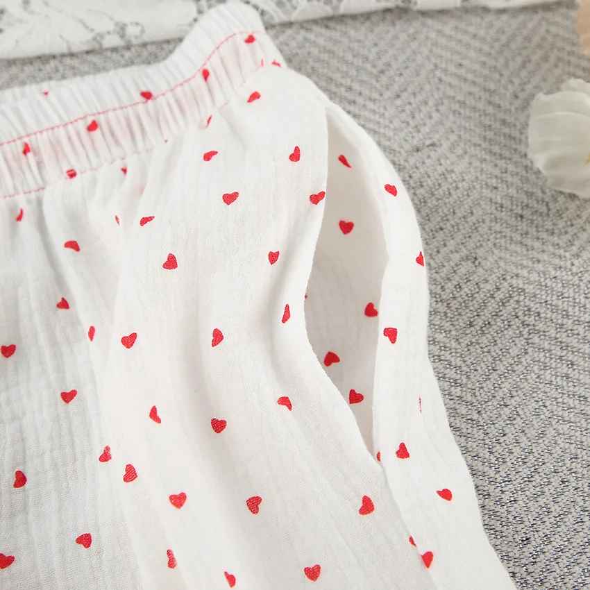 Red Heart Print Satin-Style Pajama Set
