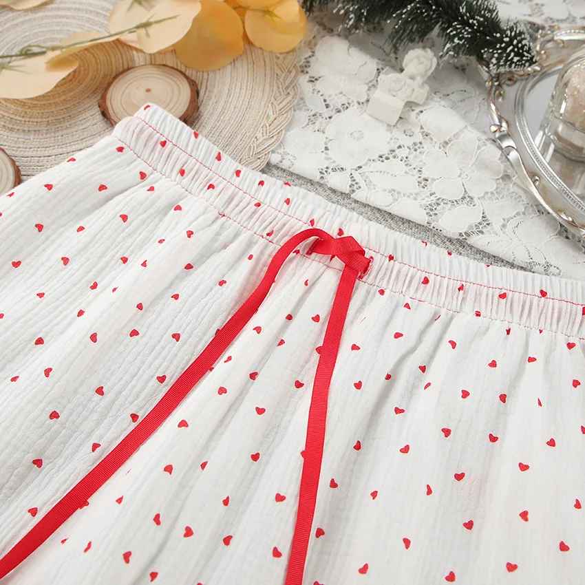 Red Heart Print Satin-Style Pajama Set