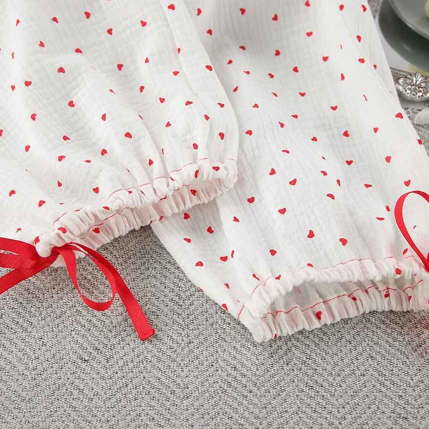 Red Heart Print Satin-Style Pajama Set