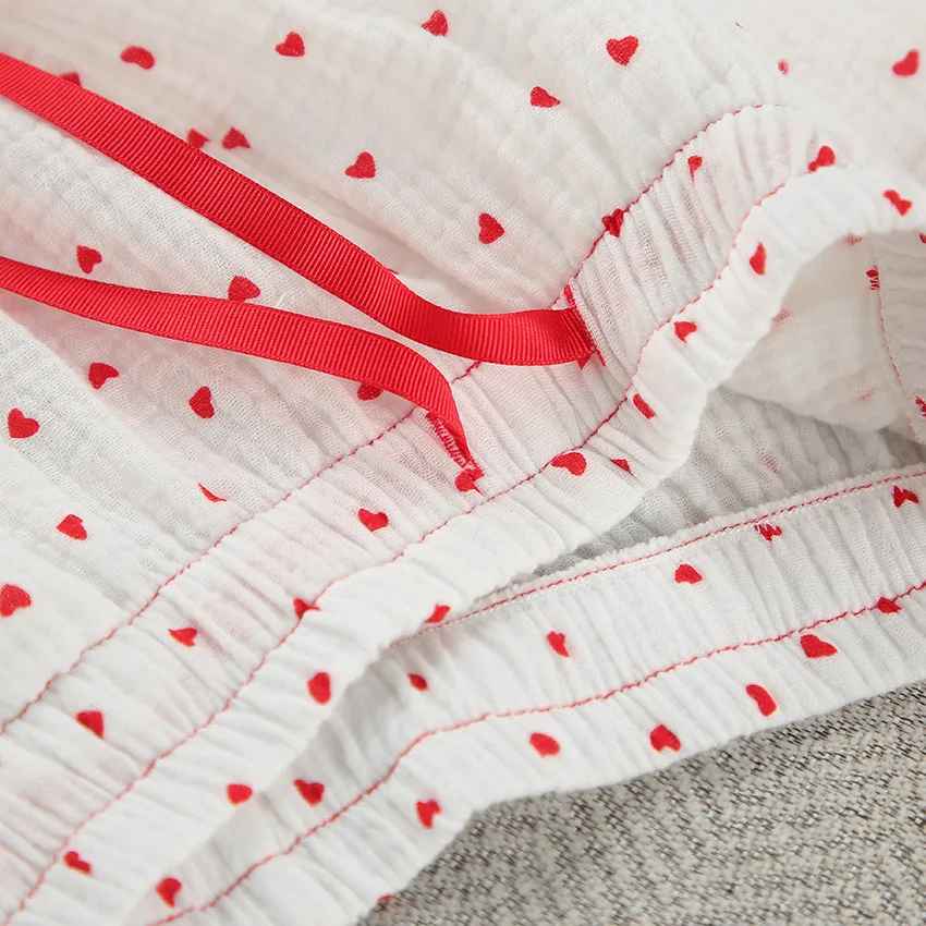 Red Heart Print Satin-Style Pajama Set