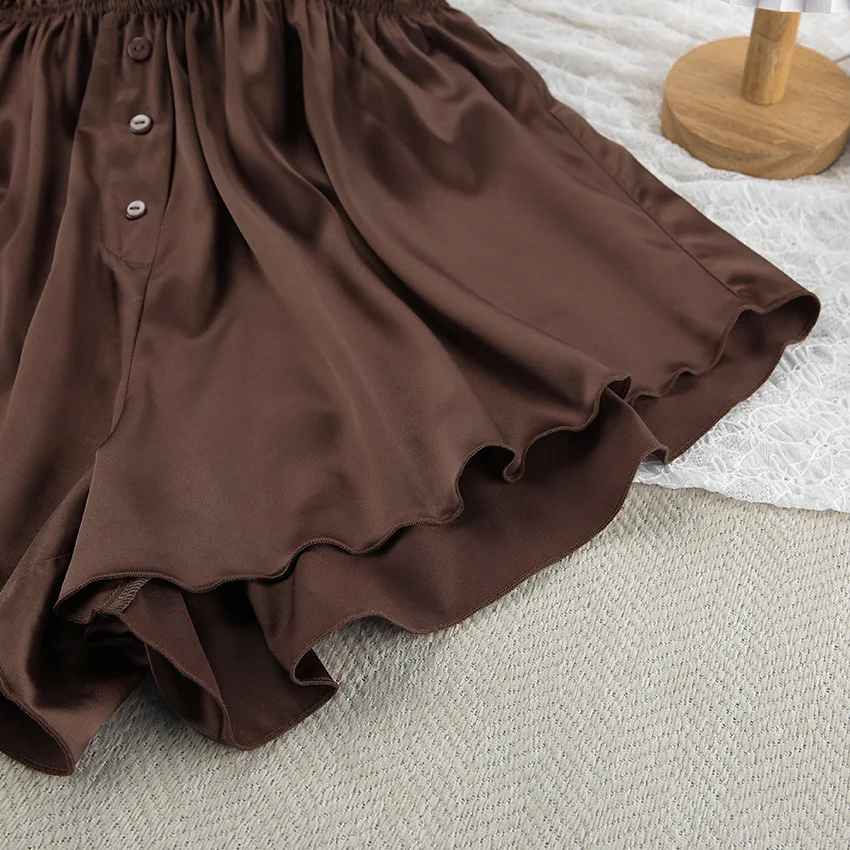 Elegant Satin 3-Piece Lounge Set – Long Robe, Crop Top & Wide-Leg Shorts