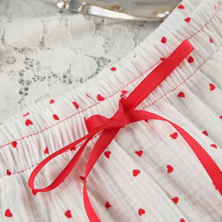 Red Heart Print Satin-Style Pajama Set
