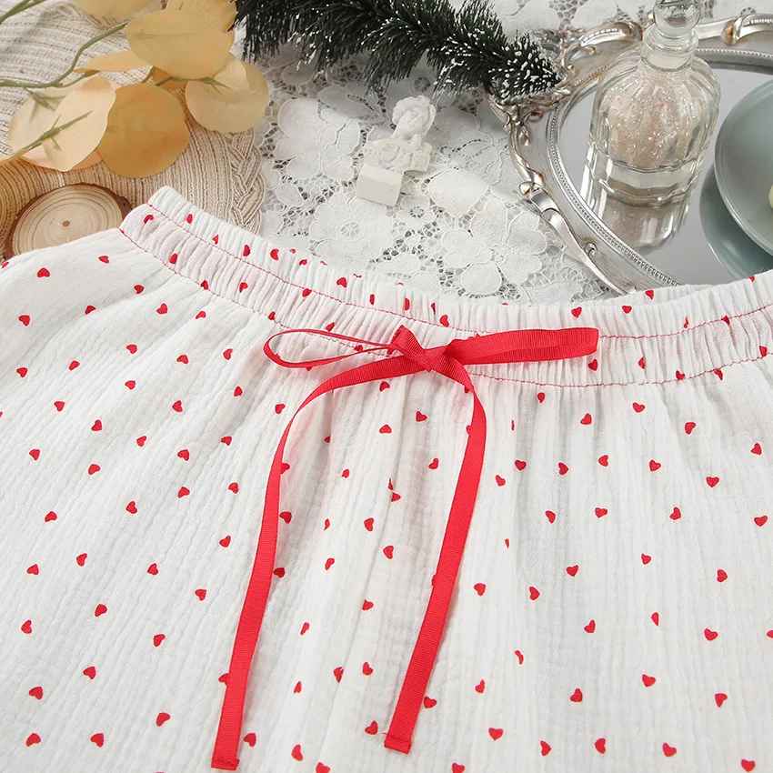 Red Heart Print Satin-Style Pajama Set