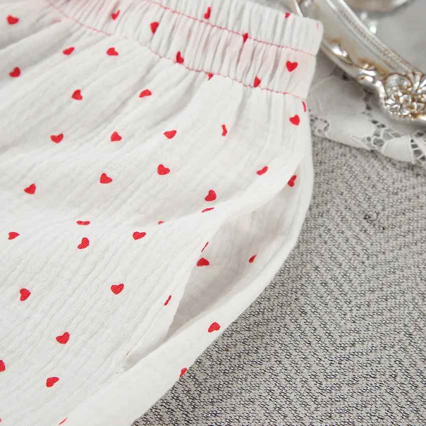 Red Heart Print Satin-Style Pajama Set