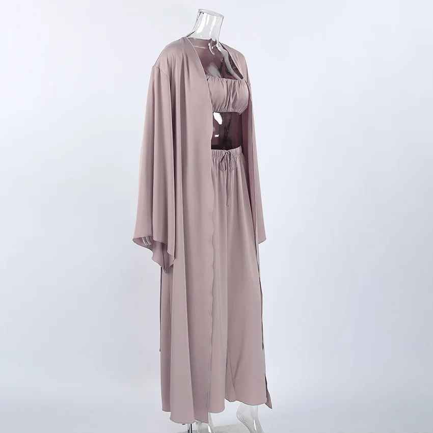 Women’s 3-Piece Lounge Set – Long Cardigan, Sleeveless Top & Wide-Leg Pants