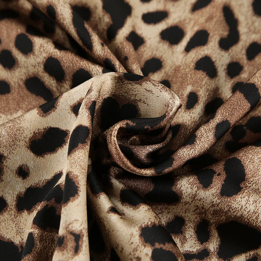 Summer, Leopard Print Loose Long-Sleeved Underwear, Shorts, Pajamas, Three-Piece Set, Loungewear