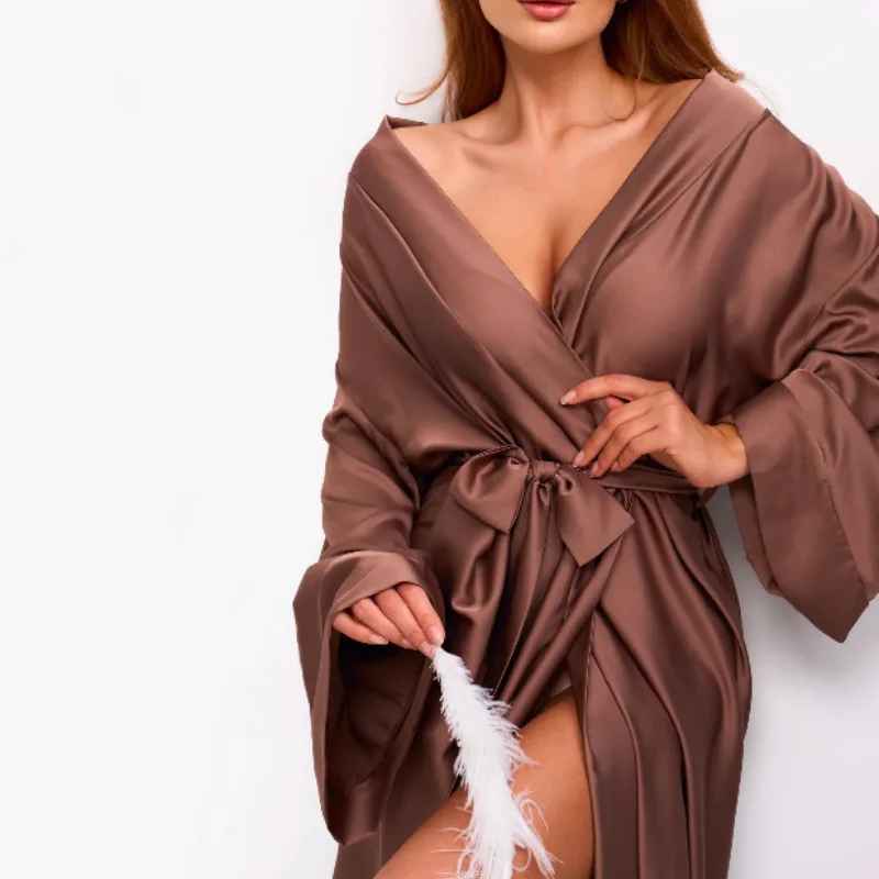 Women's Satin Kimono Robe – Elegant Long Dressing Gown