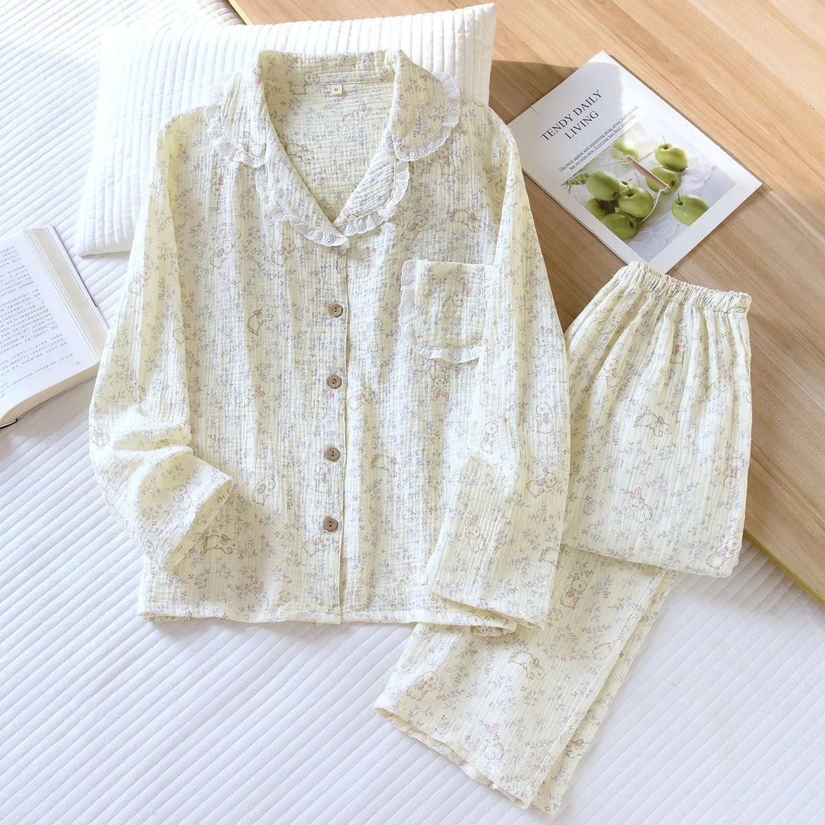 100% Cotton Women'S Pajama Set 2026 New Spring Pajama Long Sleeved Pants Two Piece Set for Women Casual Pajamas Home Furnishings