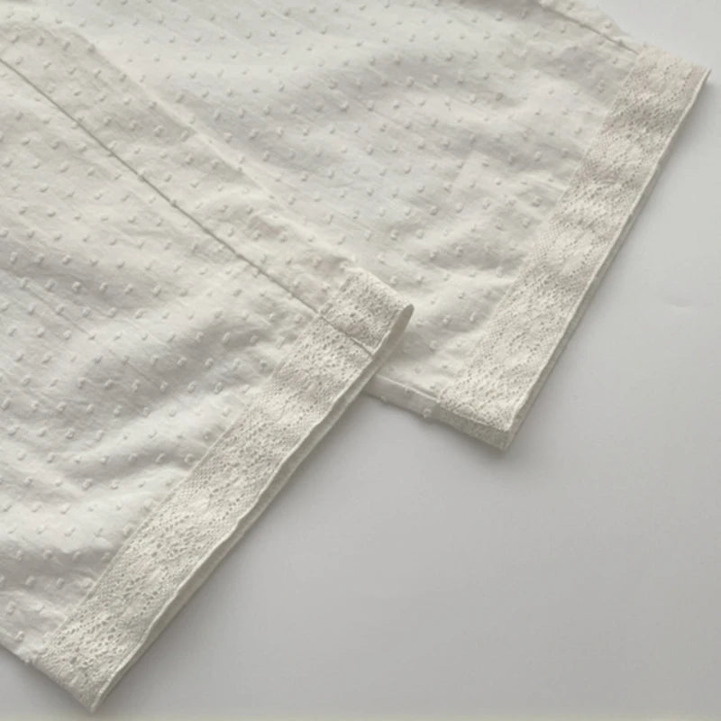 100% Cotton Jacquard White Homewear Ladies Suit Spring New Lapel Button Cardigan Shirt Pants Two-Piece Sets Women'S Clothing