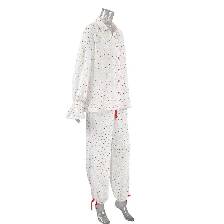 Red Heart Print Satin-Style Pajama Set