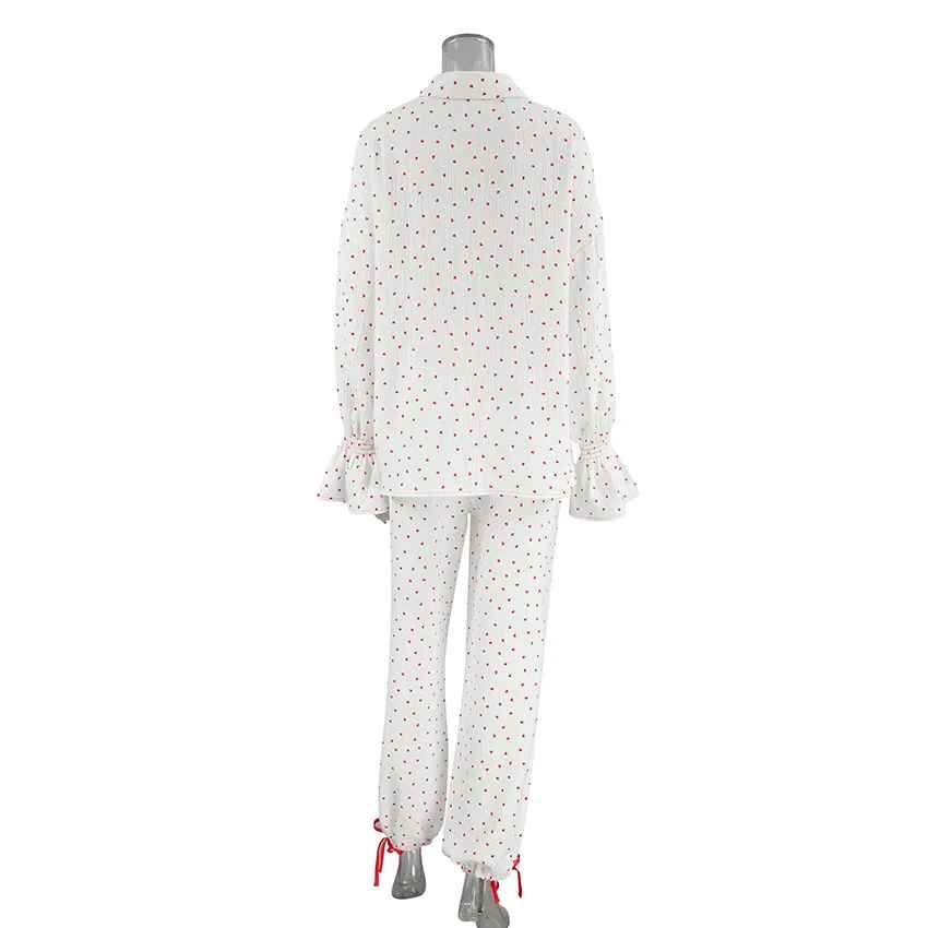 Red Heart Print Satin-Style Pajama Set