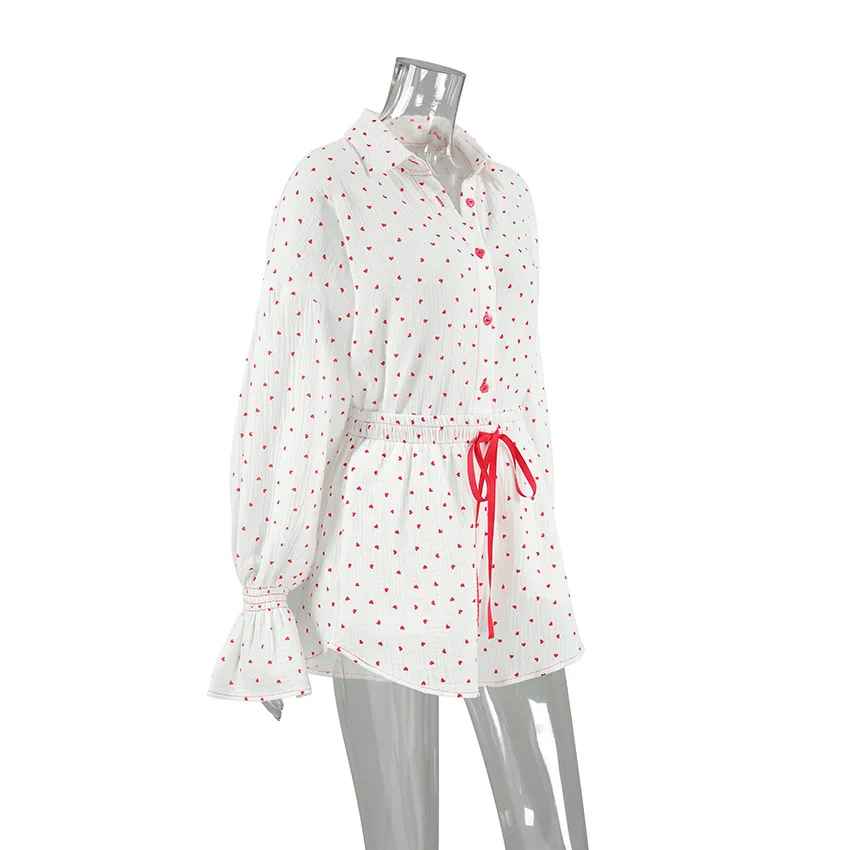 Red Heart Print Satin-Style Pajama Set