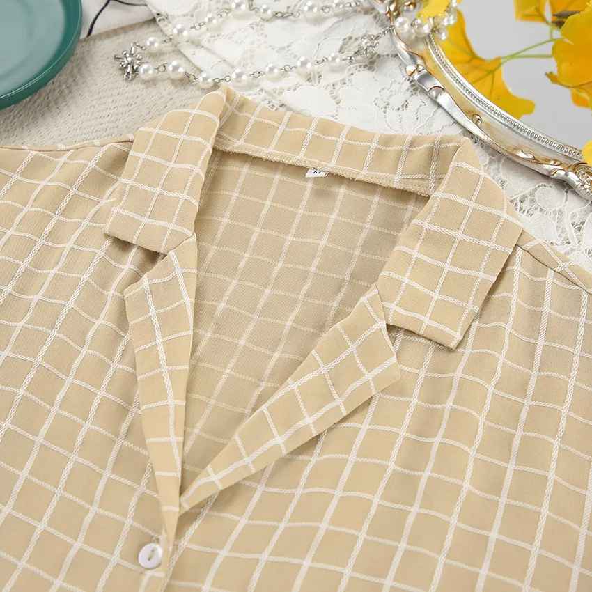 Women’s Cotton Plaid Pajama Set – Long Sleeve Button-Up Top & Relaxed Pants