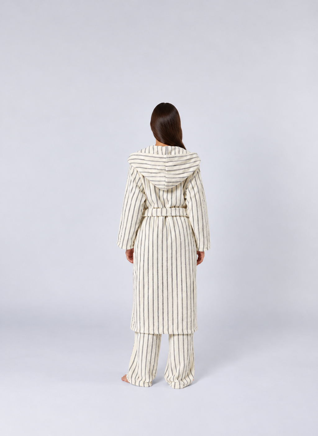Women’s Striped Hooded Fleece Pajama Set – Long Sleeve Robe & Pants