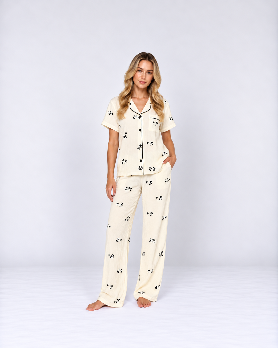 Luxury Cotton Three-Piece Pajama Set – Lightweight Crepe Sleepwear with Short-Sleeve Top, Pants & Shorts