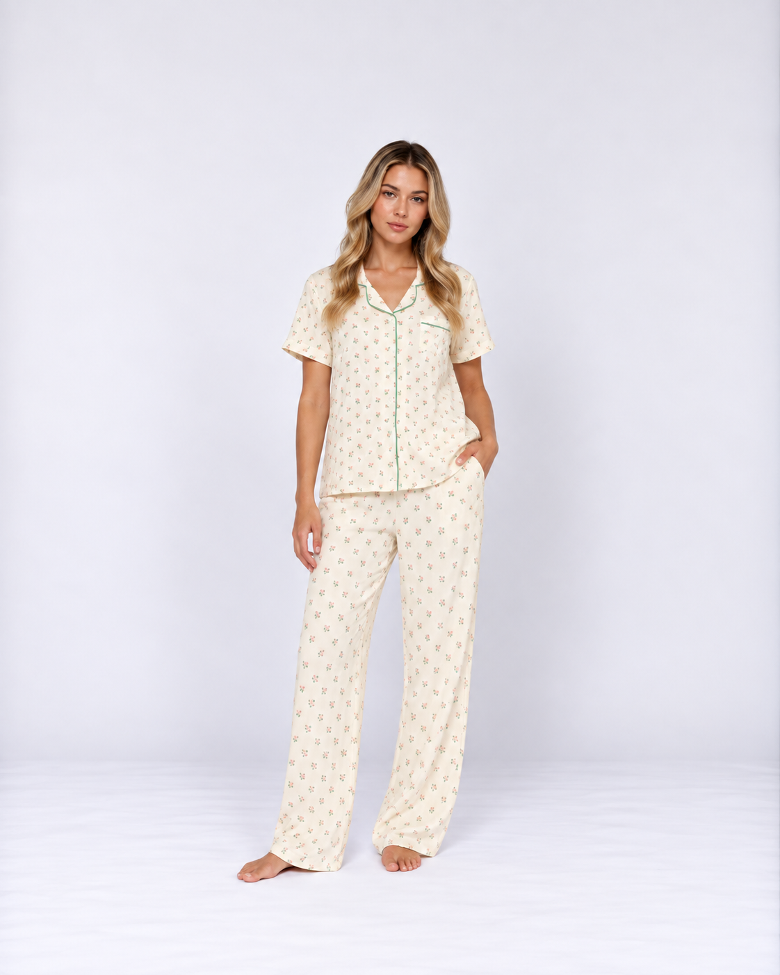 Luxury Cotton Three-Piece Pajama Set – Lightweight Crepe Sleepwear with Short-Sleeve Top, Pants & Shorts