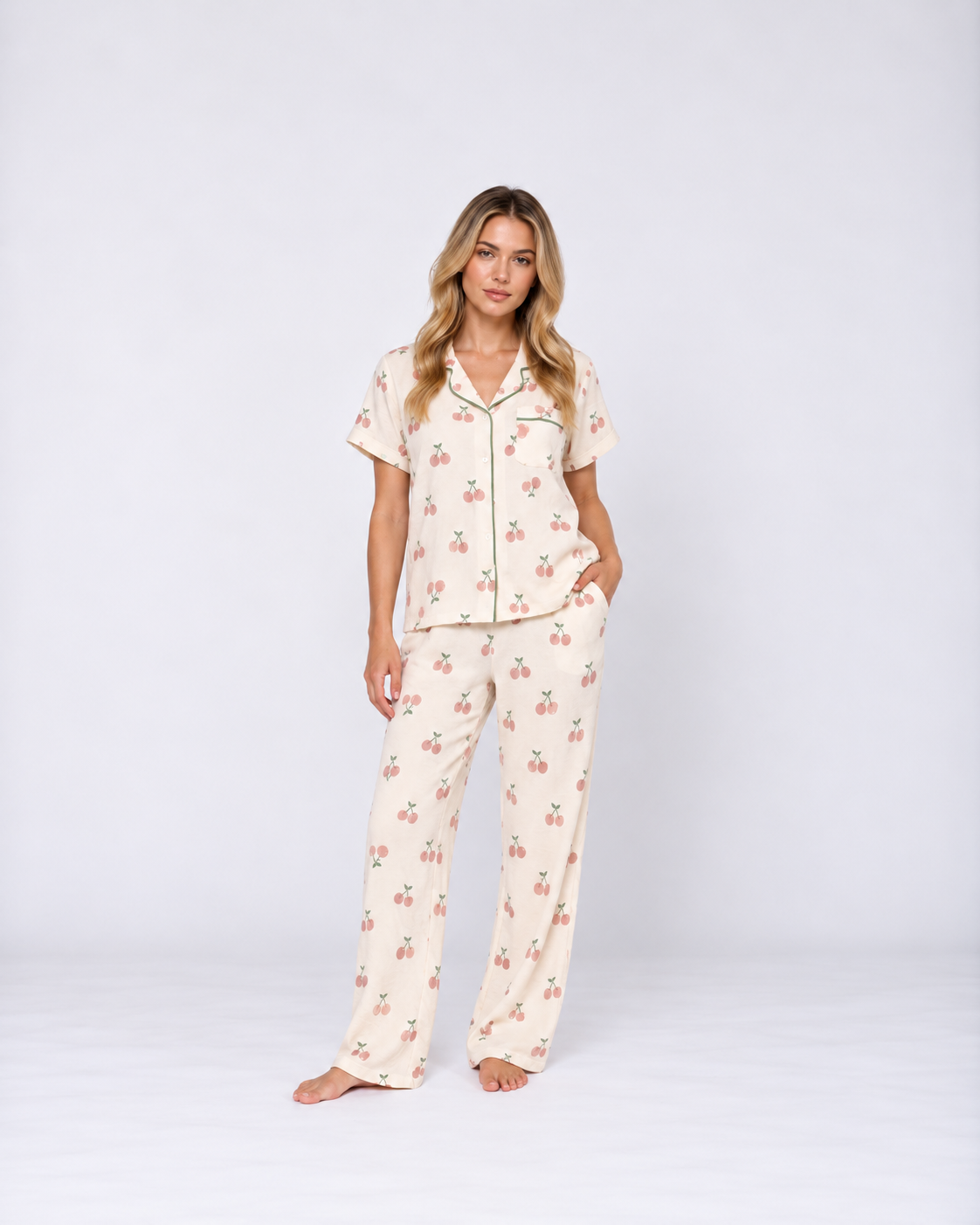 Luxury Cotton Three-Piece Pajama Set – Lightweight Crepe Sleepwear with Short-Sleeve Top, Pants & Shorts