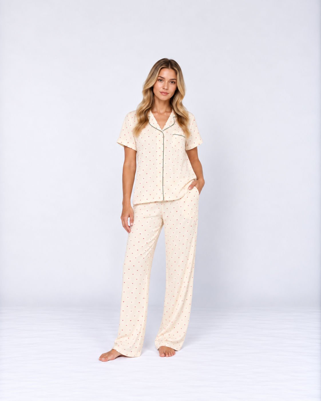 Luxury Cotton Three-Piece Pajama Set – Lightweight Crepe Sleepwear with Short-Sleeve Top, Pants & Shorts
