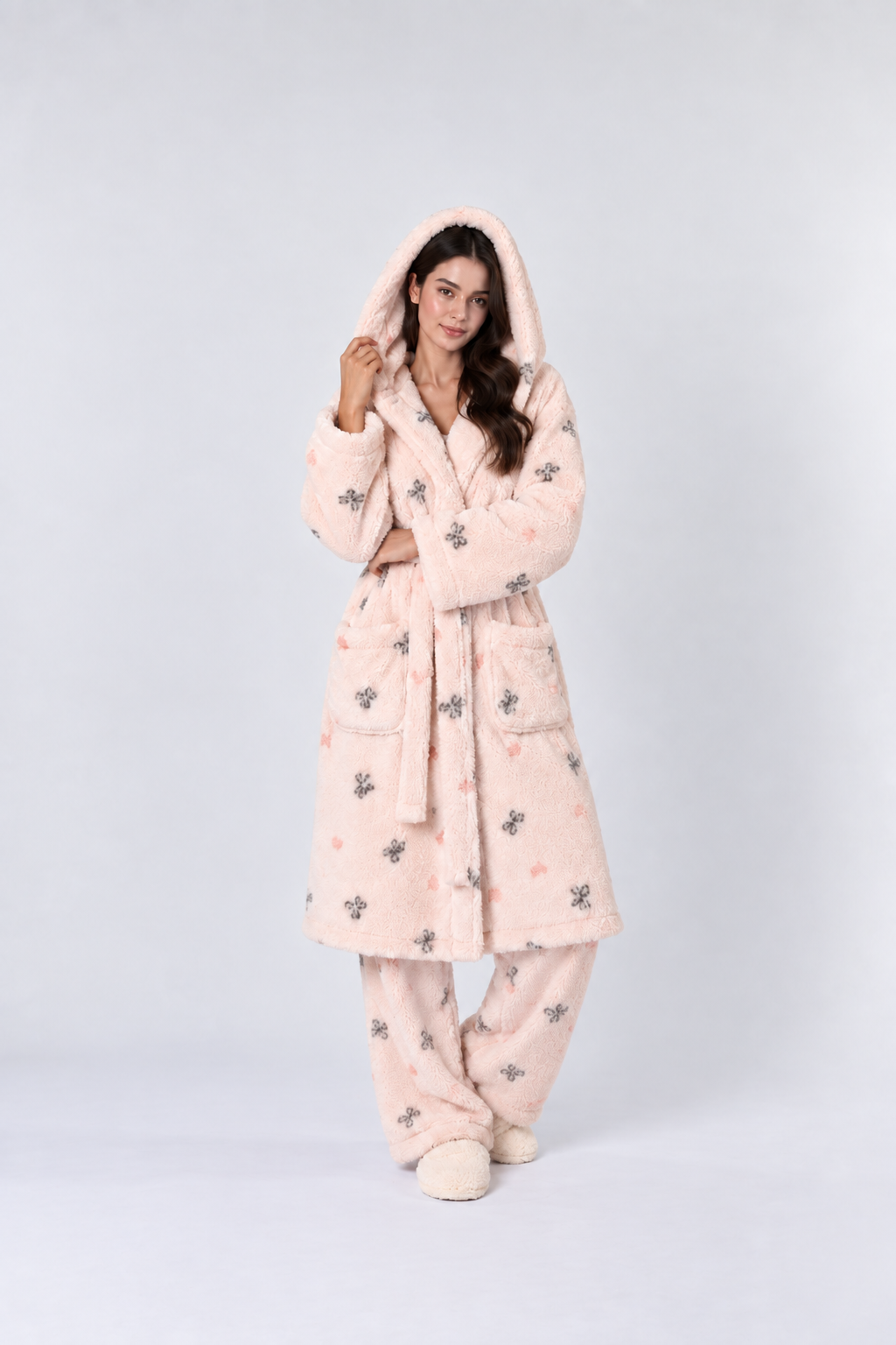 Cozy Fleece Hooded Nightgown Robe – Warm Plush Sleepwear