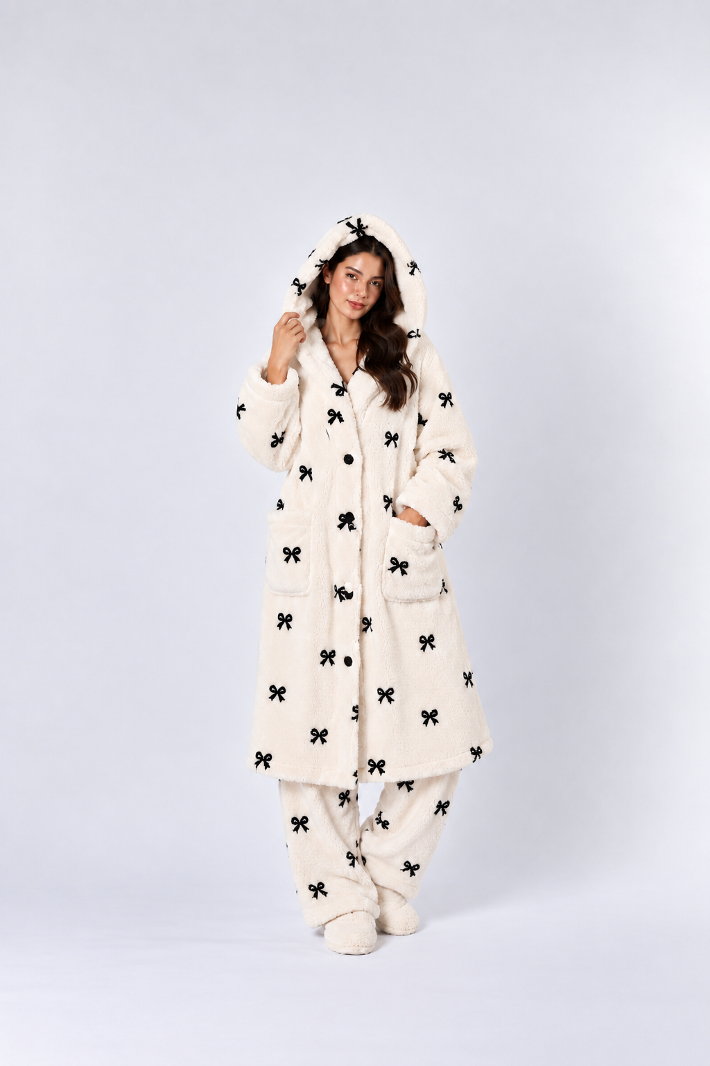 Cozy Fleece Hooded Nightgown Robe – Warm Plush Sleepwear