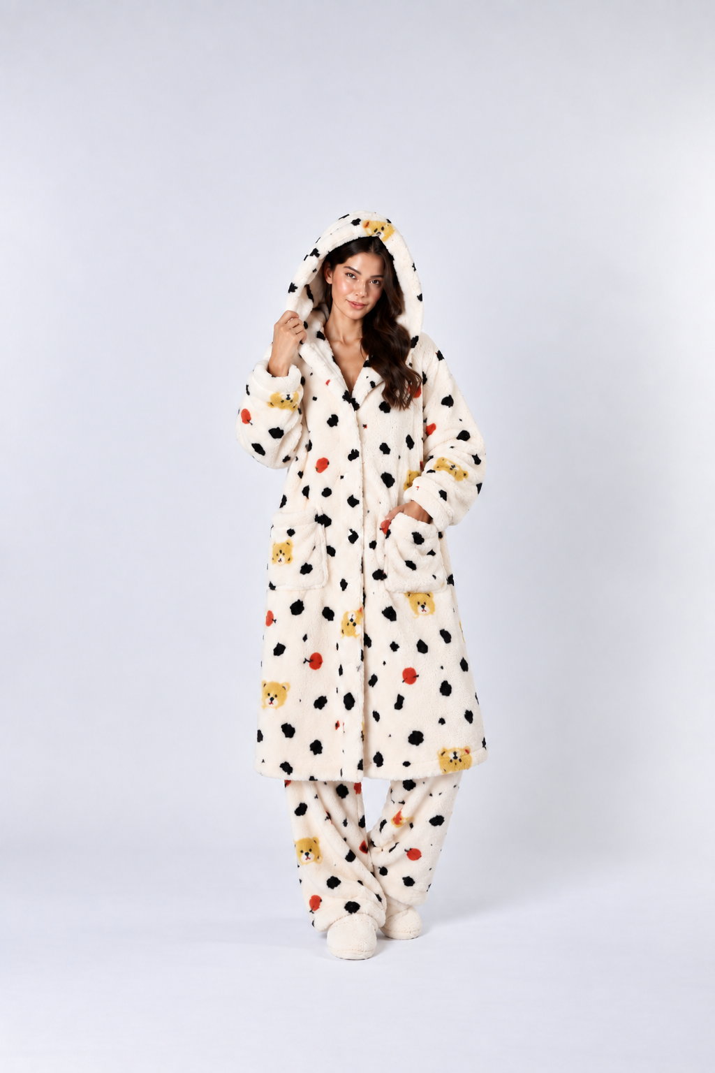 Cozy Fleece Hooded Nightgown Robe – Warm Plush Sleepwear
