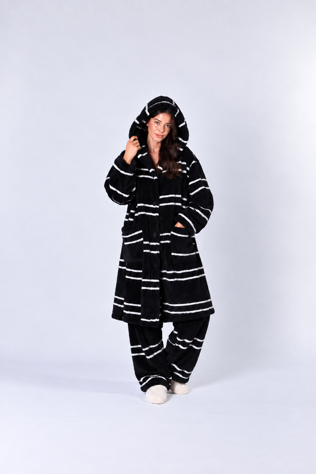 Cozy Fleece Hooded Nightgown Robe – Warm Plush Sleepwear