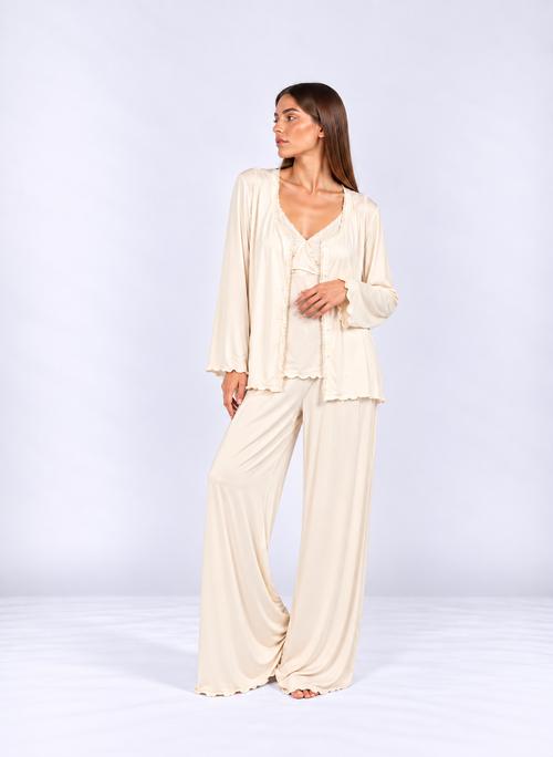 Elegant Modal Maternity Three-Piece Sleepwear Set – Soft Nursing Nightwear