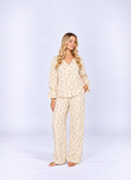 Elegant Printed Cotton Pajama Set – Long-Sleeve Cardigan & Relaxed Pants