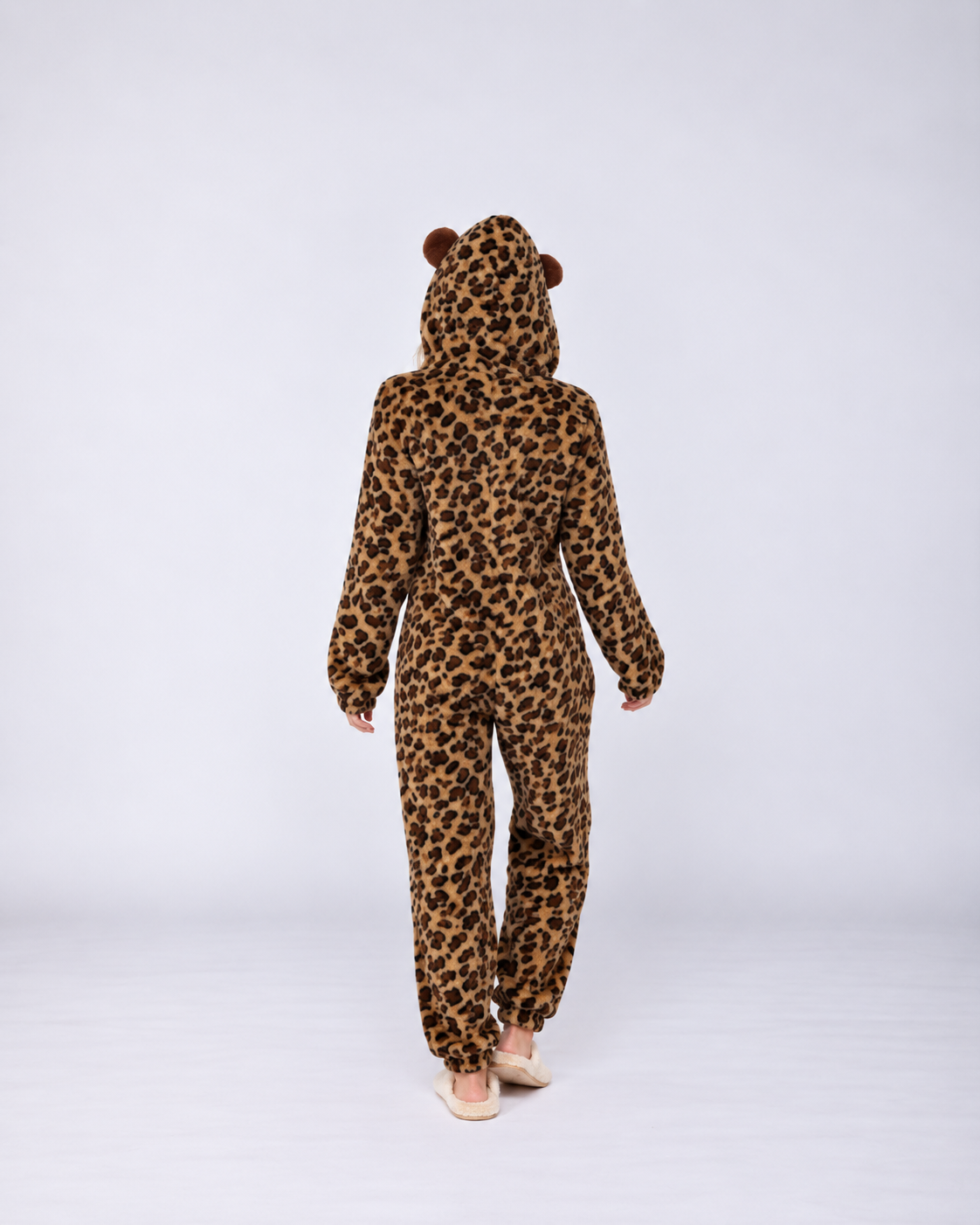 Leopard Print Coral Fleece Onesie – Cozy Winter Sleepwear for Women