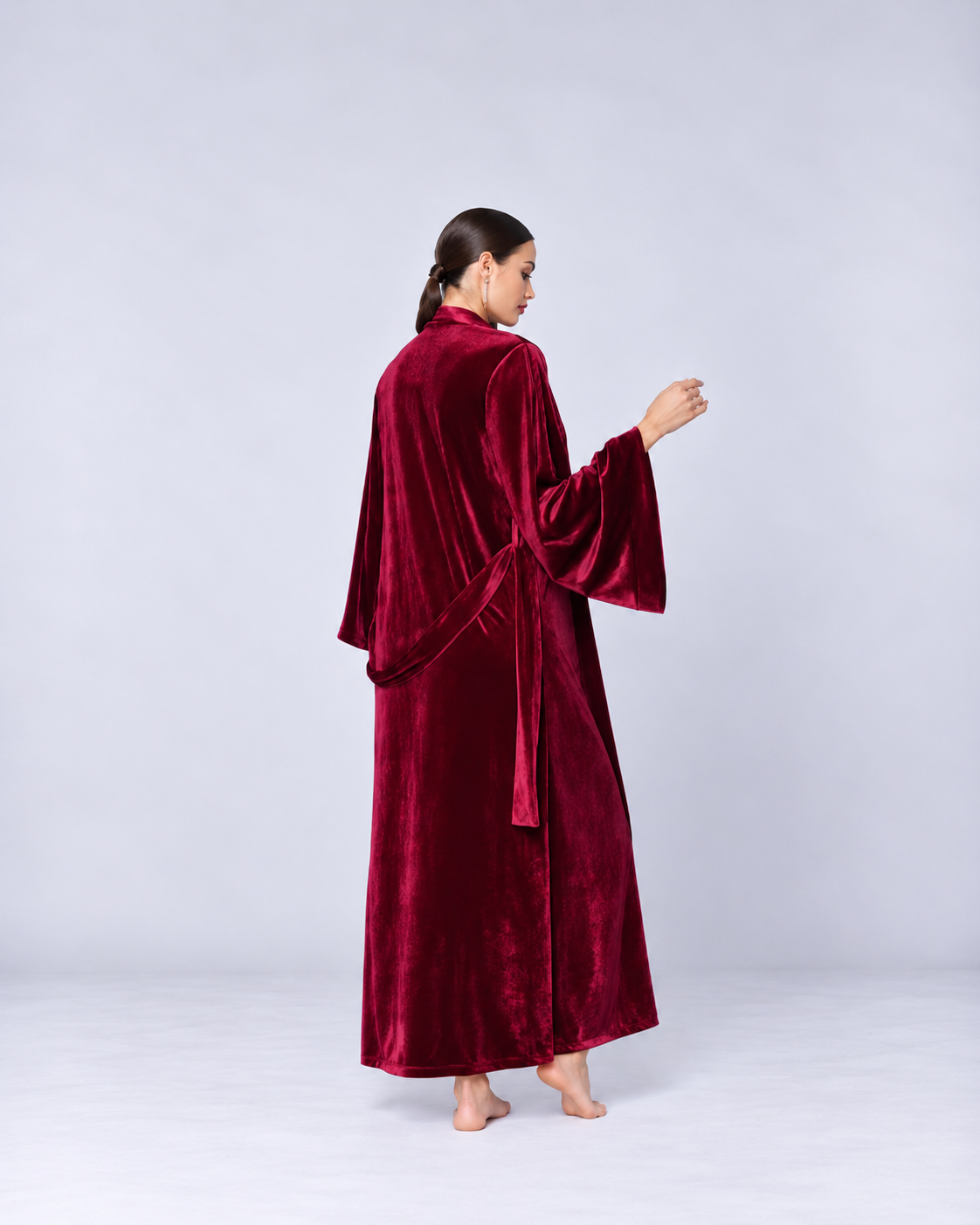 Women’s Black Velvet Slip Dress & Long Robe Set – Luxury Two-Piece Loungewear for Autumn & Winter