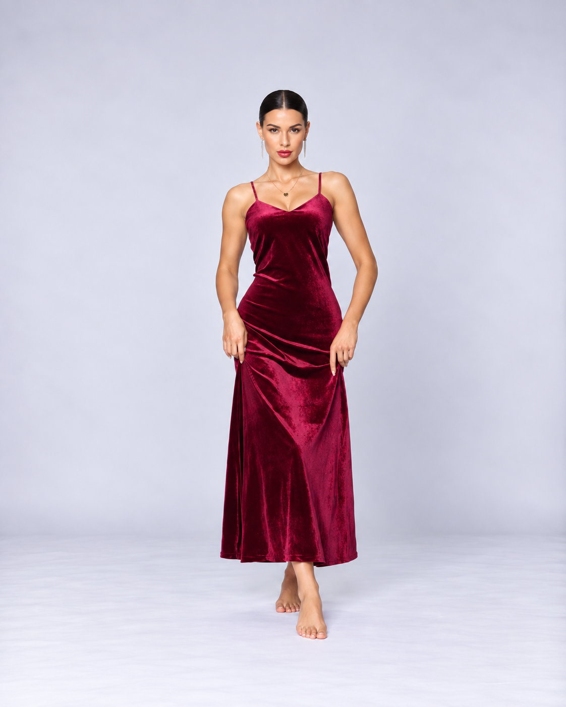 Women’s Black Velvet Slip Dress & Long Robe Set – Luxury Two-Piece Loungewear for Autumn & Winter