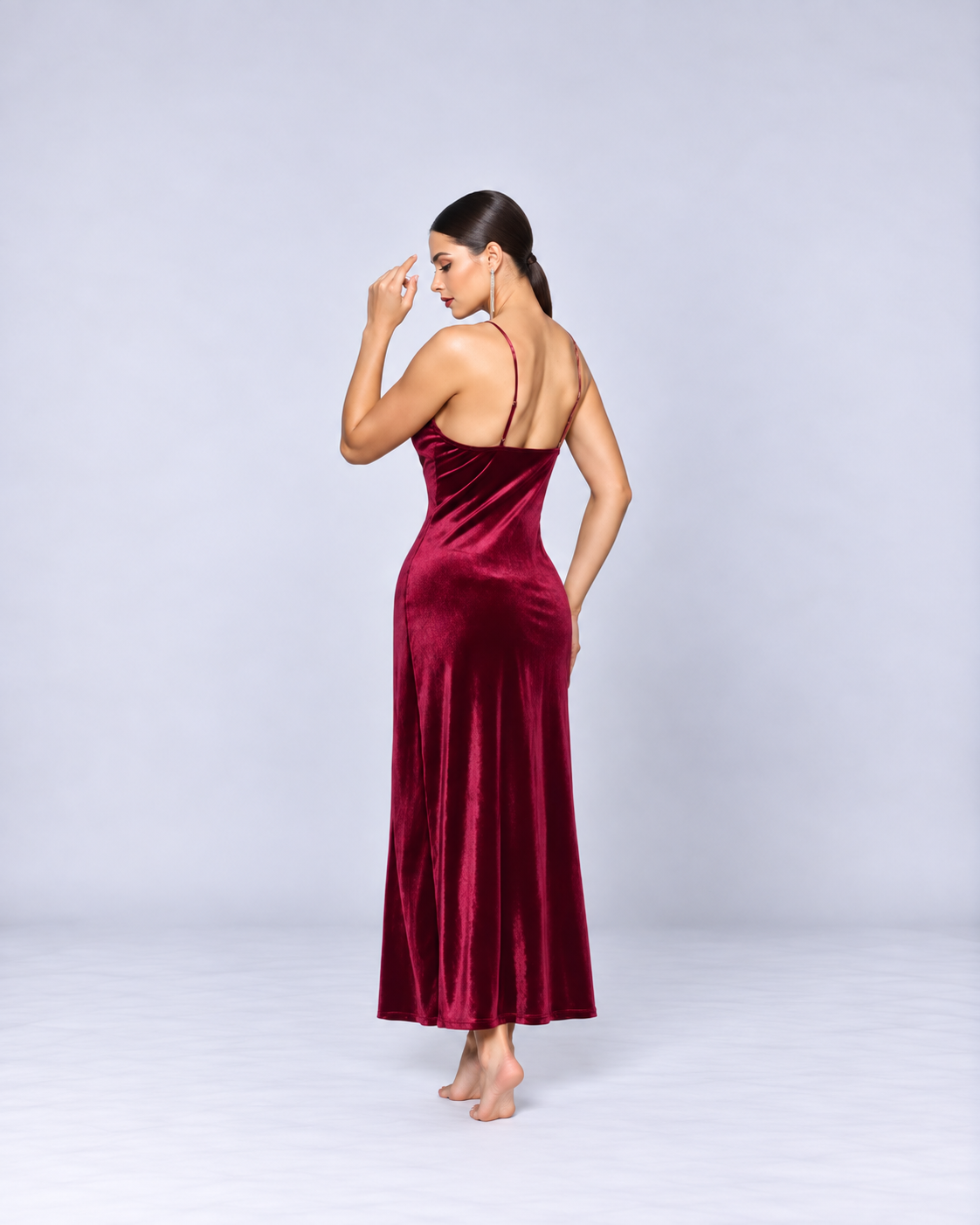 Women’s Black Velvet Slip Dress & Long Robe Set – Luxury Two-Piece Loungewear for Autumn & Winter