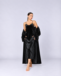 Women’s Black Velvet Slip Dress & Long Robe Set – Luxury Two-Piece Loungewear for Autumn & Winter