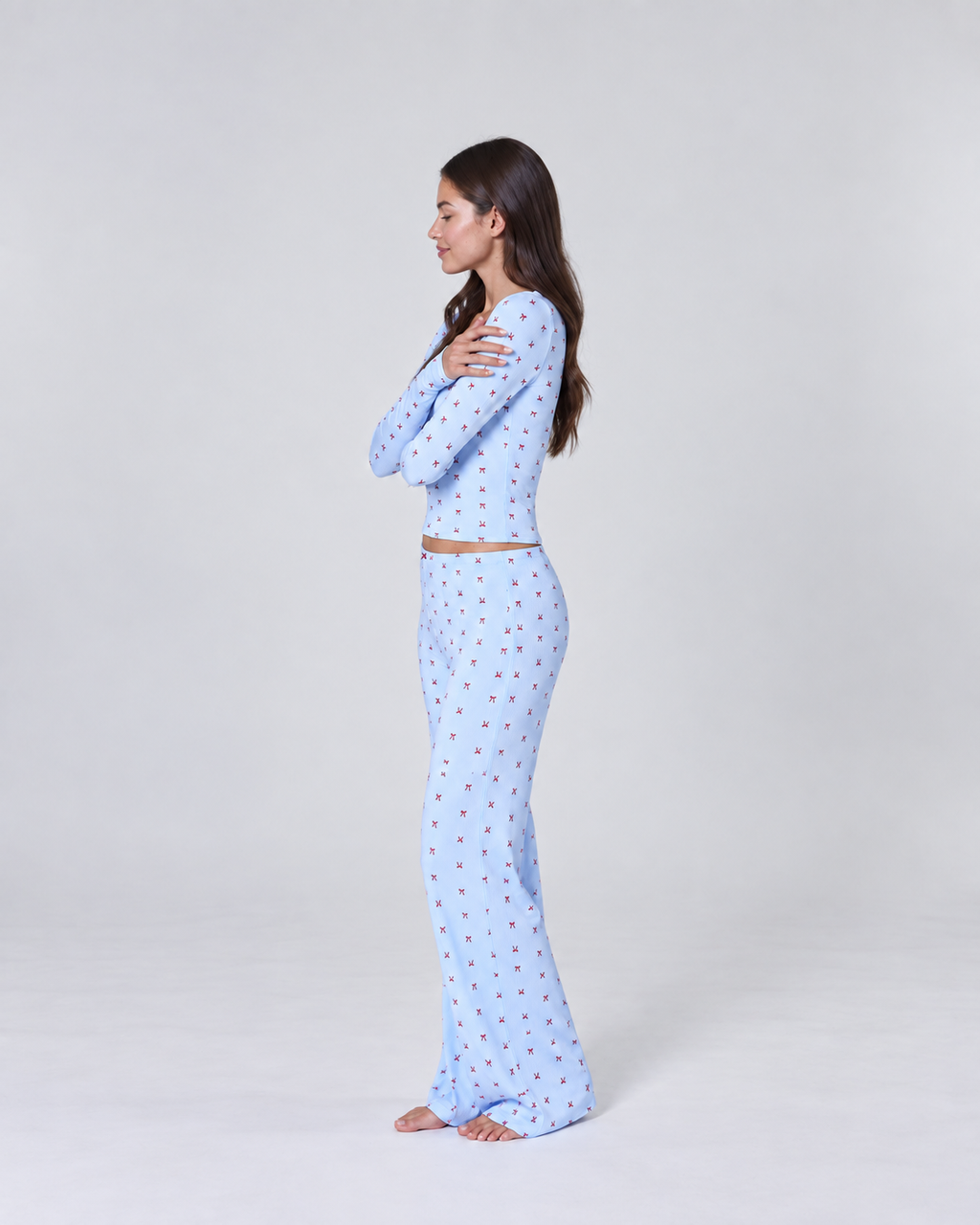 Women’s Red Heart Print Long Sleeve Pajama Set – Soft Lounge Sleepwear