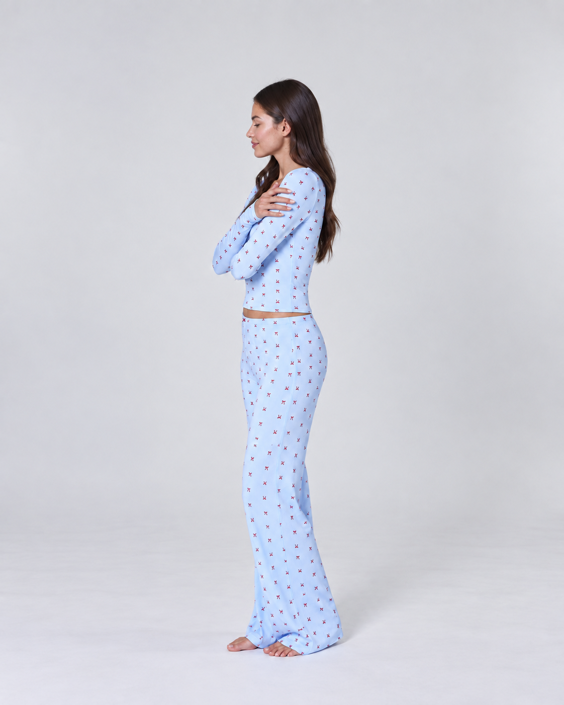 Women’s Red Heart Print Long Sleeve Pajama Set – Soft Lounge Sleepwear
