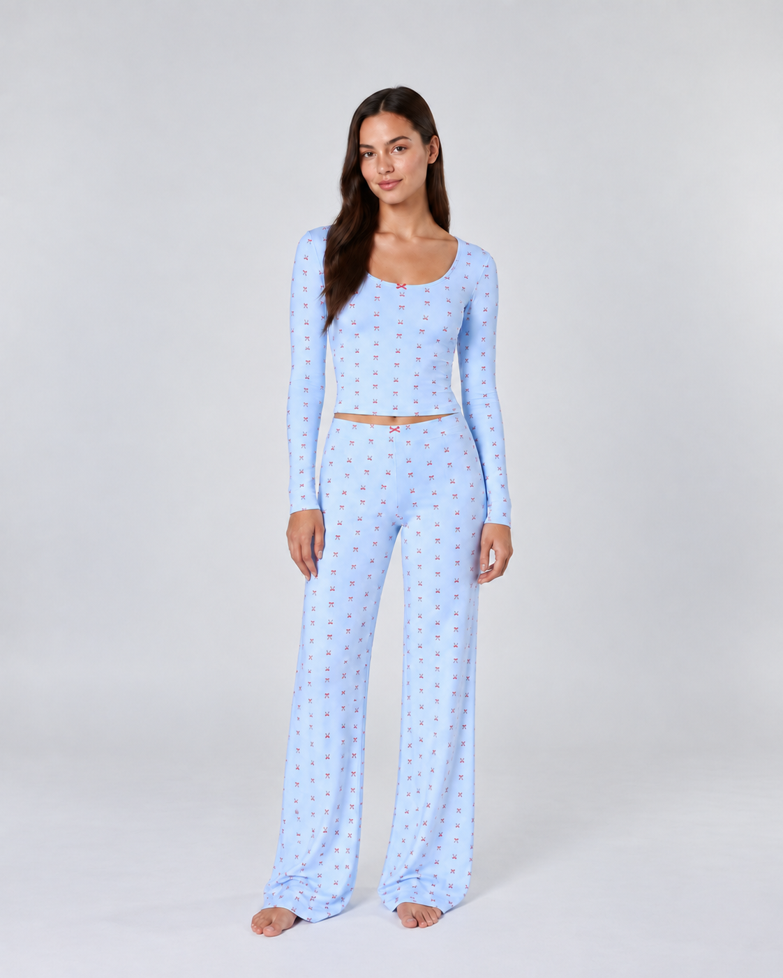 Women’s Red Heart Print Long Sleeve Pajama Set – Soft Lounge Sleepwear