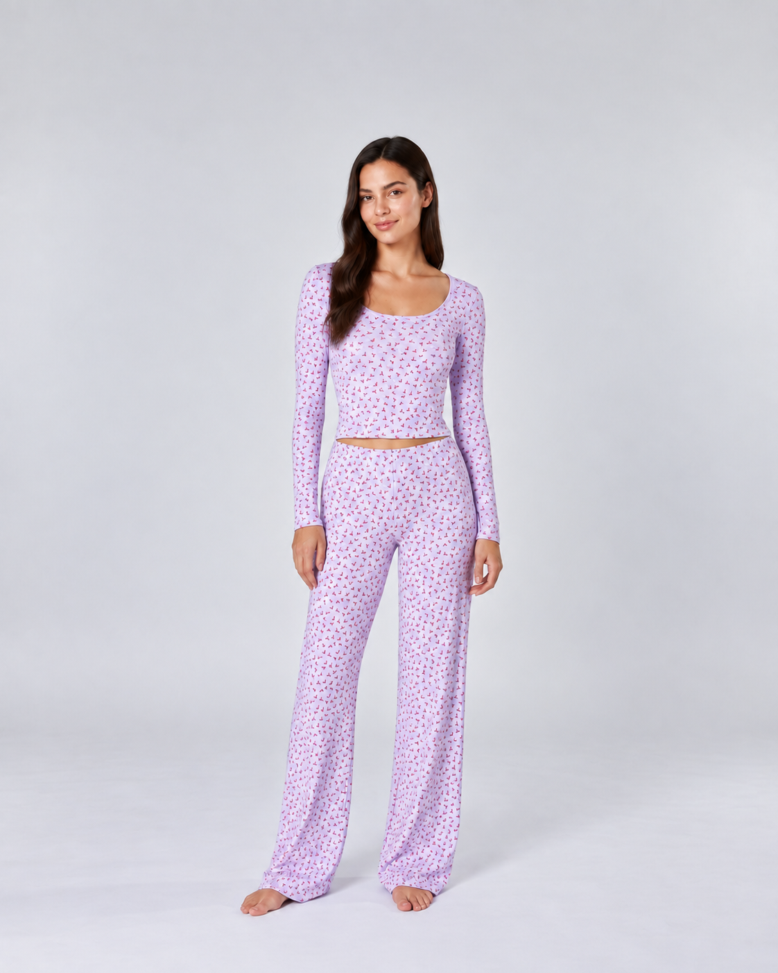 Women’s Red Heart Print Long Sleeve Pajama Set – Soft Lounge Sleepwear