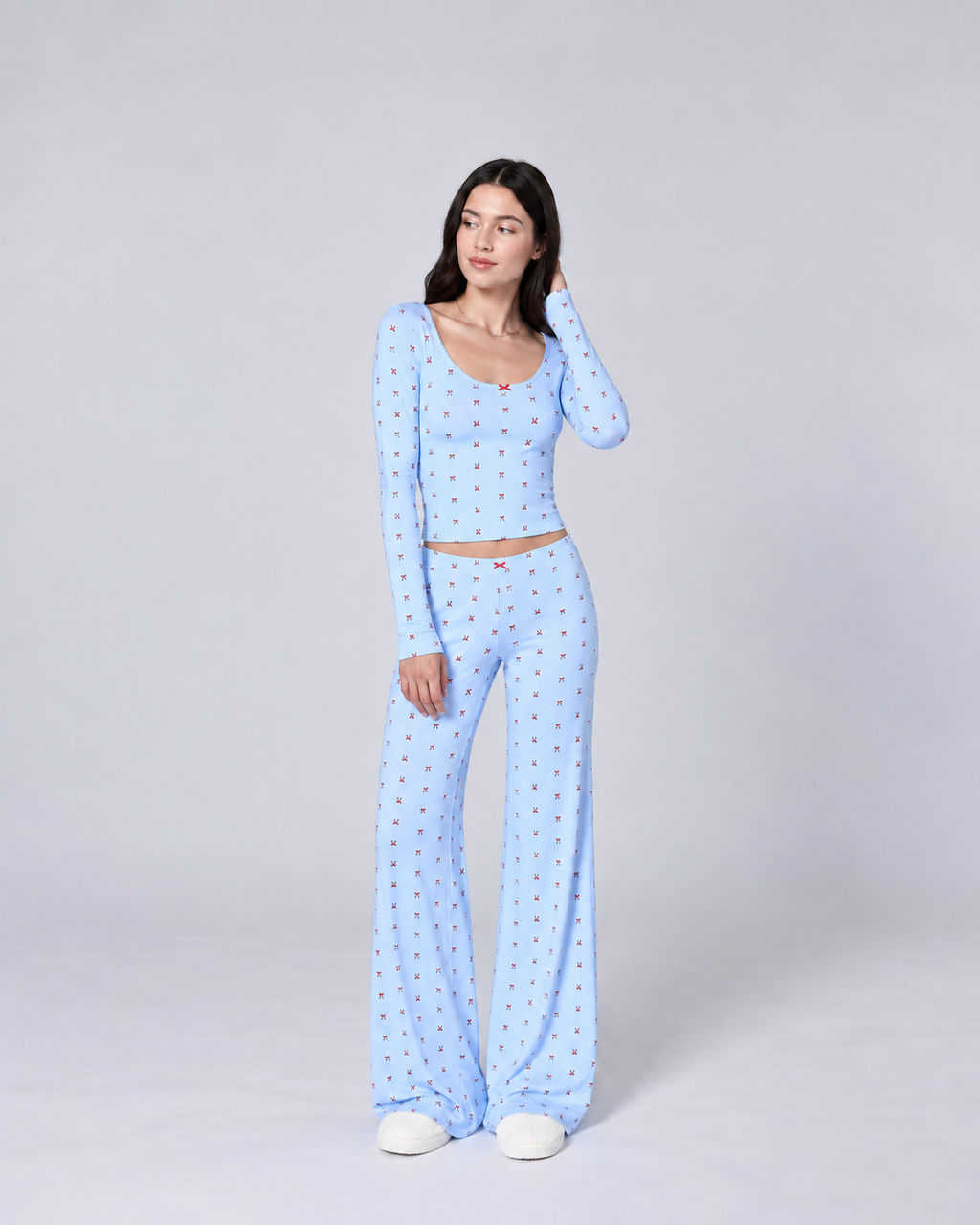 Women’s Red Heart Print Long Sleeve Pajama Set – Soft Lounge Sleepwear