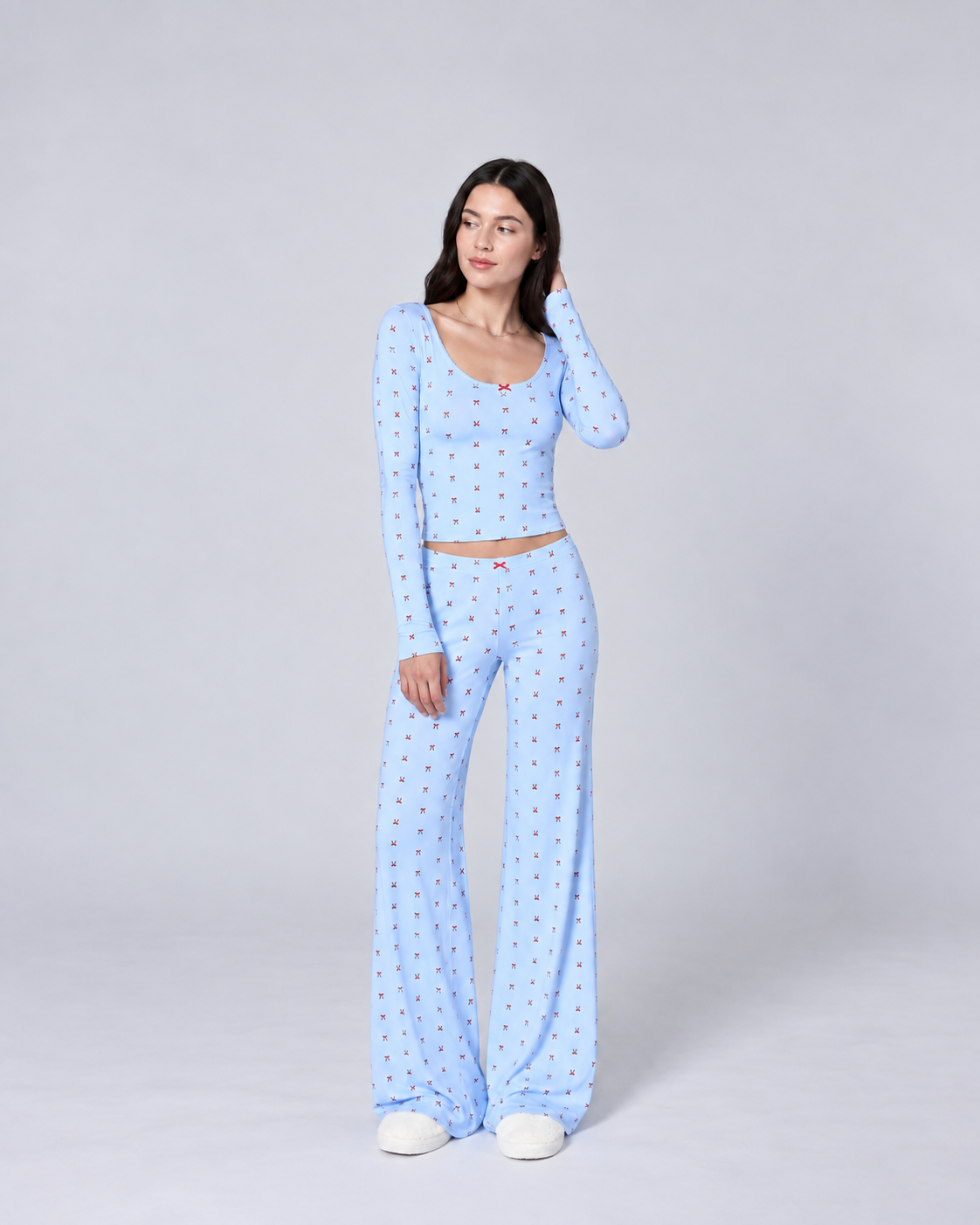 Women’s Red Heart Print Long Sleeve Pajama Set – Soft Lounge Sleepwear
