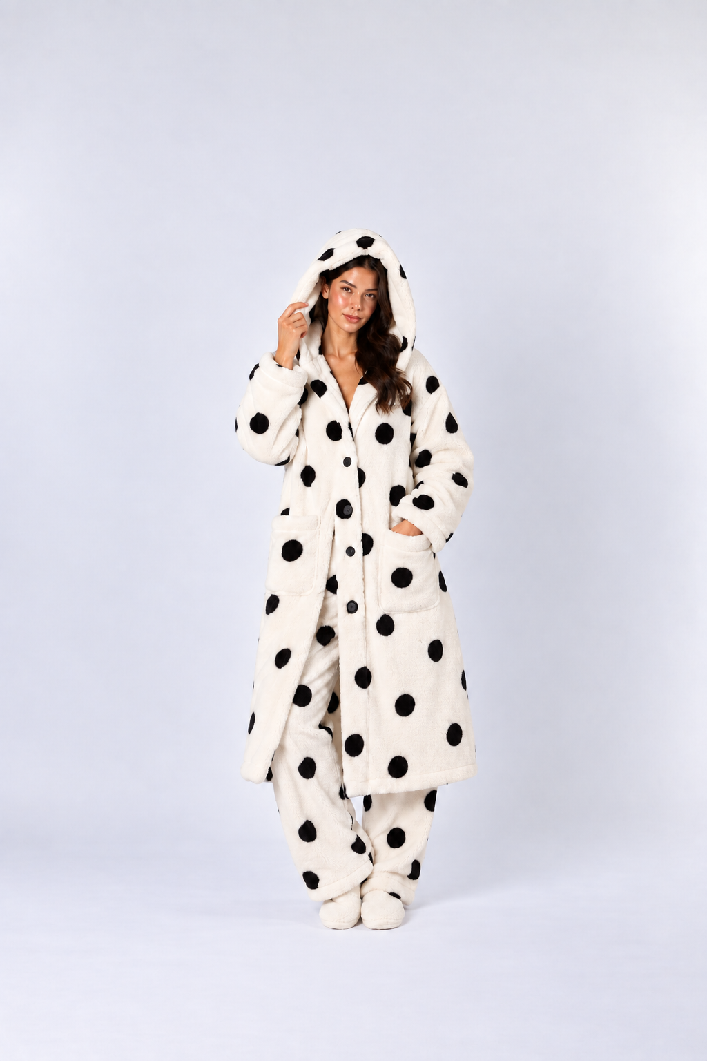 Cozy Fleece Hooded Nightgown Robe – Warm Plush Sleepwear