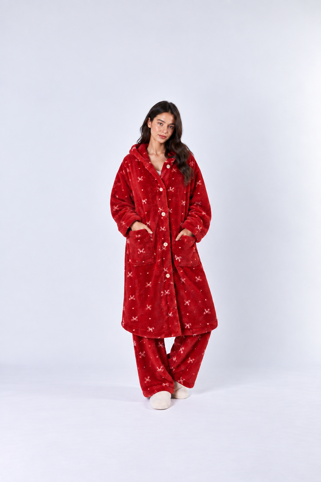 Cozy Fleece Hooded Nightgown Robe – Warm Plush Sleepwear