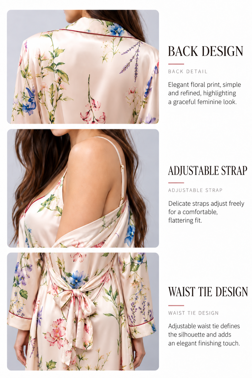Floral Silk Robe & Camisole Set – Elegant Luxury Sleepwear