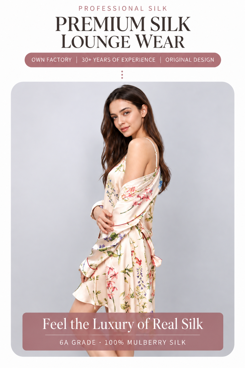 Floral Silk Robe & Camisole Set – Elegant Luxury Sleepwear